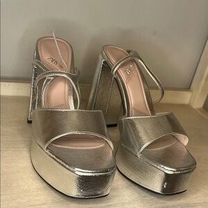 Zara Metallic Silver Platform Sandals